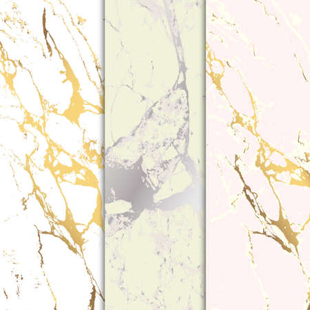 Marble stone textured. Vector marble background with golden lines decoration. Set of marble paterns.のイラスト素材