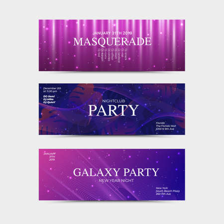 New Year party flyer. Vector neon night club banner. Modern designed template for party. Vector fashion brochure.のイラスト素材