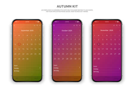 Smartphone, mobile phone isolated, realistic vector cell phone. Silver smartphone. Mobile application. Calendar 2020.のイラスト素材