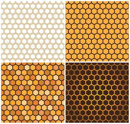 Seamless vector pattern of honey cells, combs. Set of four 4 patternsのイラスト素材