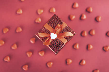 gift box on the background of hearts for Valentine's Dayの写真素材