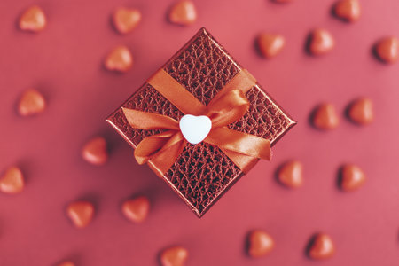 gift box on the background of hearts for Valentine's Dayの写真素材