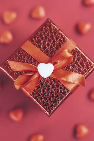 gift box on the background of hearts for Valentine's Dayの写真素材