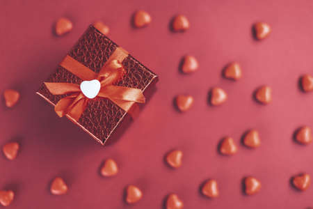 gift box on the background of hearts for Valentine's Dayの写真素材