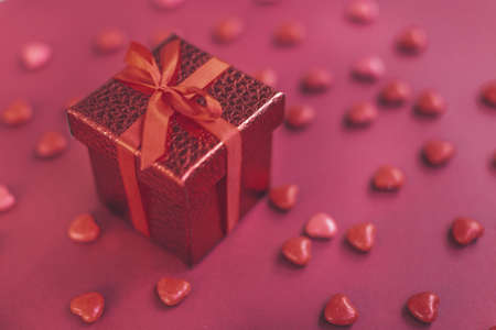 gift box on the background of hearts for Valentine's Dayの写真素材