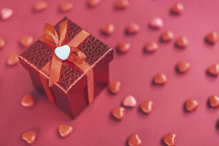 gift box on the background of hearts for Valentine's Dayの写真素材