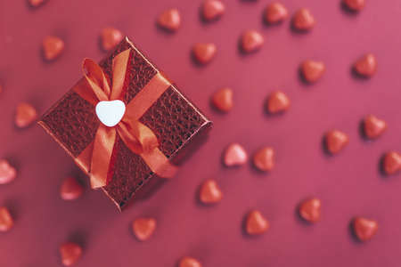 gift box on the background of hearts for Valentine's Dayの写真素材