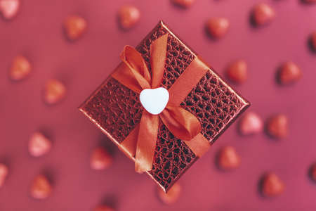 gift box on the background of hearts for Valentine's Dayの写真素材