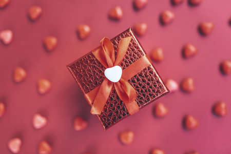 gift box on the background of hearts for Valentine's Dayの写真素材