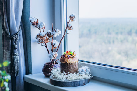 Easter cake and still life eggs