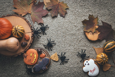 Autumn still life Halloween table pumpkinの写真素材