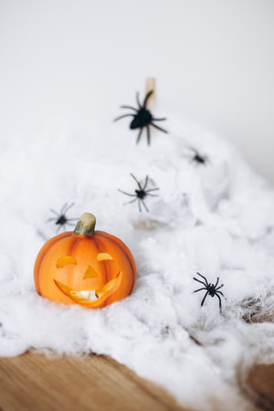 Halloween Spiders and Pumpkin Table Decorationの写真素材