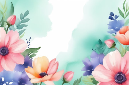 Watercolor background with flowers. Handmade. Watercolor illustrationの素材