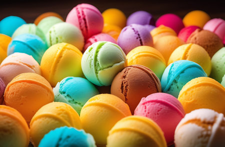 Colorful macaroons on a wooden background. Selective focus.の素材
