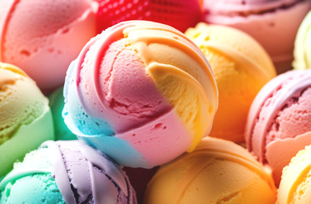Assortment of colorful chocolates ice cream on full background, closeupの素材