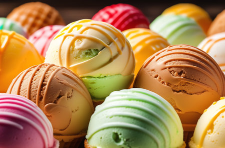 Assortment of colorful chocolates ice cream on full background, closeupの素材