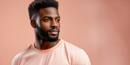 african american man in pink t-shirt isolated on Peach fuzz colorの素材