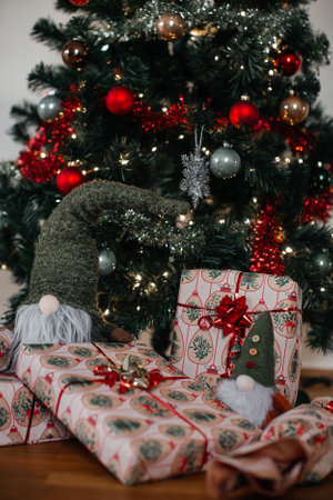Christmas tree with presents under it. Christmas and New Year concept.の写真素材