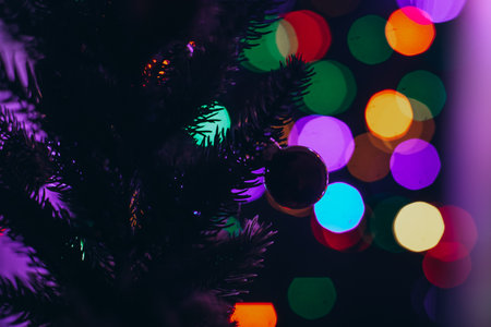 christmas tree and colorful bokeh background, christmas backgroundの写真素材