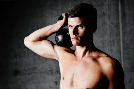 Portrait of a muscular bodybuilderの写真素材