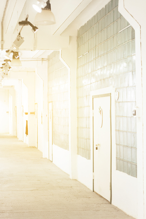 White interior with cube glass windows. Loft styleの写真素材