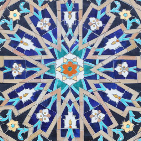 Muslim ornament on mosque ceramic surface. Blue star decoration