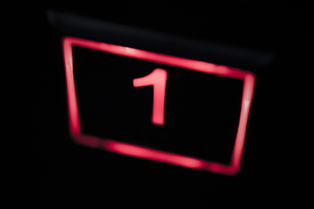 Number one electronic digit. Number in red squareの写真素材