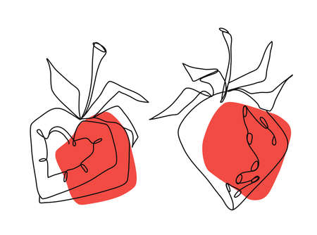 Food berry red strawberry fruit Linear graphic element and branding design templates in minimal styleのイラスト素材