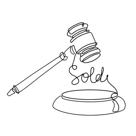 Judge gavel one line art.Auction hammer sale .のイラスト素材