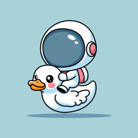Funny vector illustration of astronaut riding a duckのイラスト素材