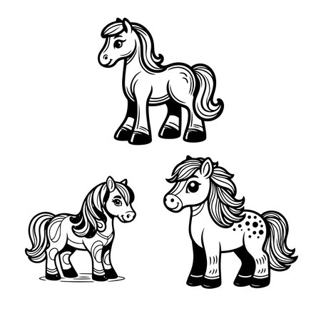 Funny vector illustration of horses for coloringのイラスト素材