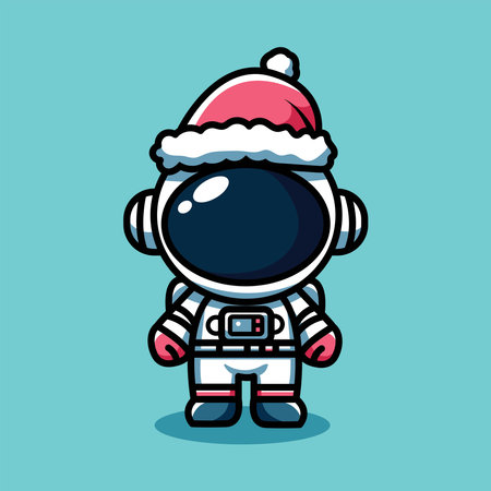 astronaut with santa hat over blue background. colorful design. vector illustrationのイラスト素材