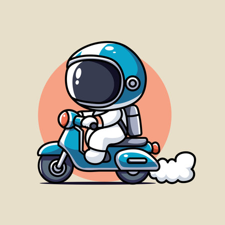 Astronaut on scooter. Cartoon illustration. Vector illustration.のイラスト素材