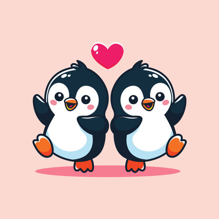 cute penguin couple with heart love cartoon vector illustration graphic designのイラスト素材
