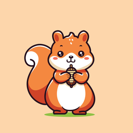 cute squirrel carrying nuts. Vector illustration in cartoon style.のイラスト素材