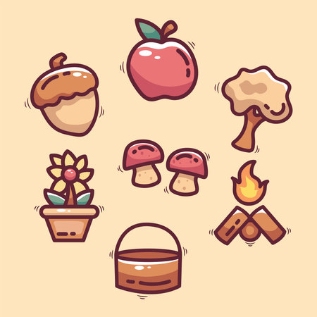 Set of cute autumn icons in doodle style. Vector illustrationのイラスト素材