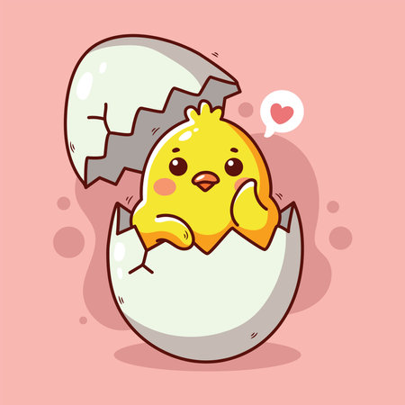 Cute chick hatched from an egg. Vector illustration in cartoon style.のイラスト素材
