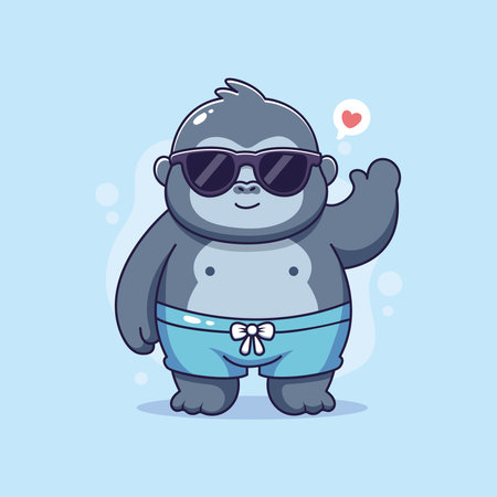 Cute cartoon gorilla in sunglasses and swimming suit. Vector illustration.のイラスト素材