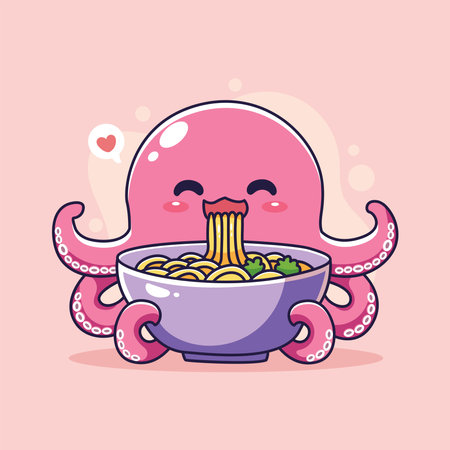 cute octopus noodle kawaii cartoon vector illustration graphic designのイラスト素材