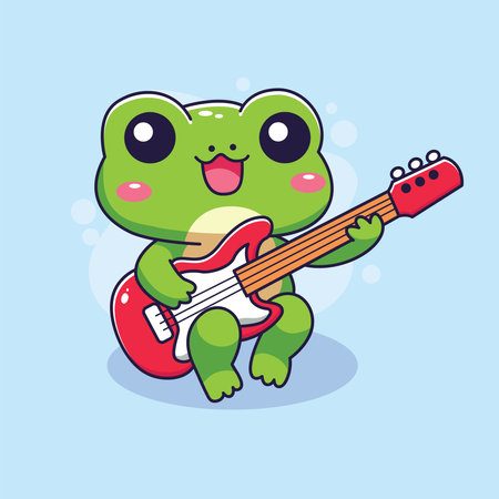 Frog playing guitar. Cute cartoon character. Vector illustration.のイラスト素材