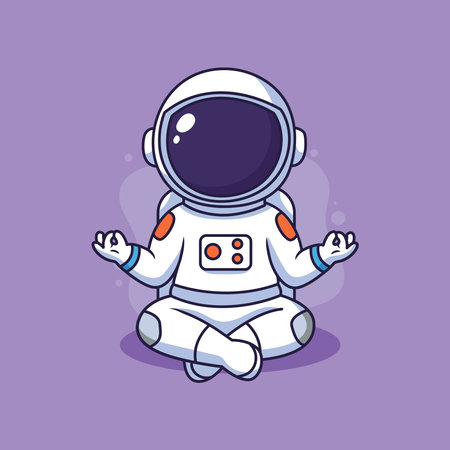 Cute Astronaut meditating on a purple background. Vector illustration.のイラスト素材