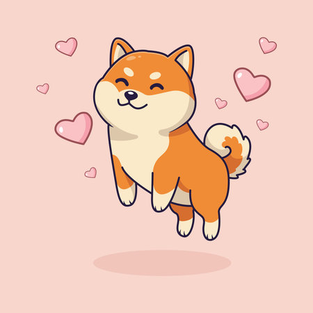 Cute Shiba Inu Dog with Hearts Cartoon Illustrationのイラスト素材