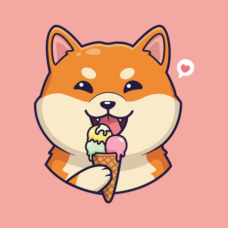 cute Shiba Inu Enjoying Ice Cream Cone with Love Bubble. vector illustrationのイラスト素材