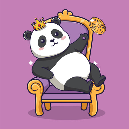 Cute Panda King on Throne with Crypto Coin Vector Illustrationのイラスト素材