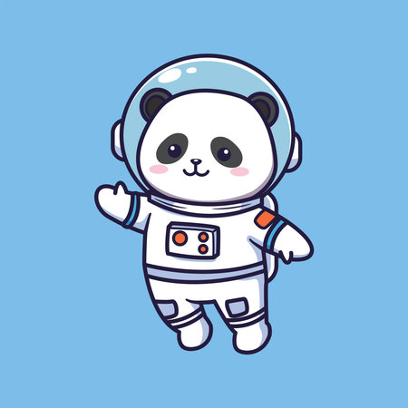 Cute Cartoon Panda Floating in Spacesuit . Vector Illustration of Whimsical Space Explorer Characterのイラスト素材