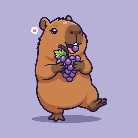 Cute capybara with bunch of grapes. Vector cartoon character illustration.のイラスト素材