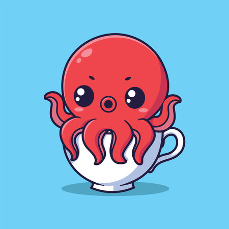 Cute cartoon octopus in a coffee cup. Vector illustration.のイラスト素材