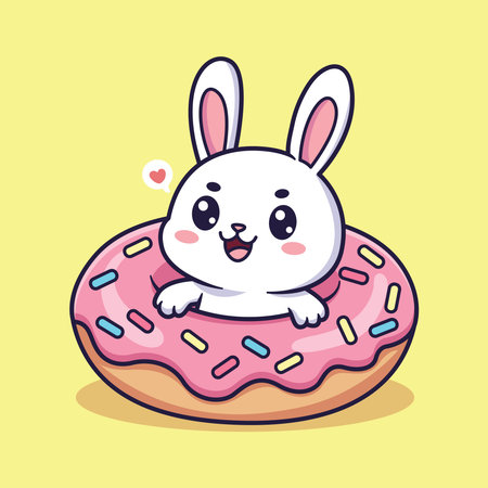 cute rabbit with donut kawaii character vector illustration designのイラスト素材