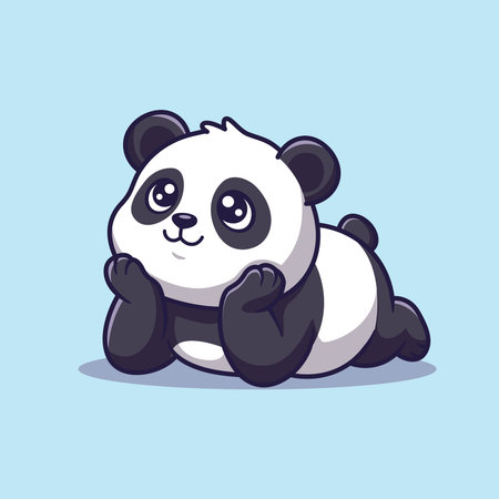 Cute cartoon panda sitting on blue background. Vector illustration.のイラスト素材