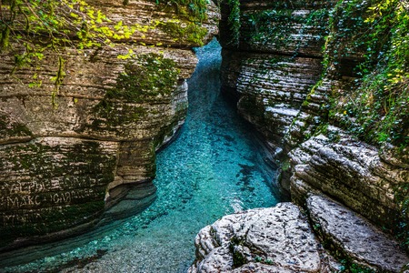 Canyon. Riverbed. Blue water. River Khashupse. Abkhazia. Georgia.の写真素材